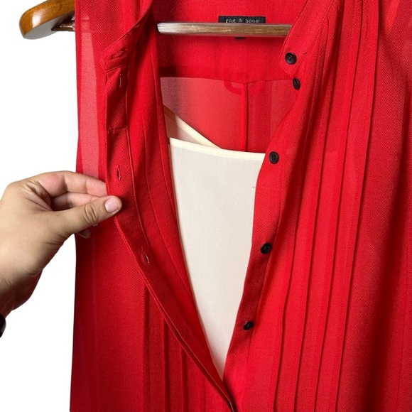 Rag & Bone Size 6 Color Block High Low Sleeveless Top Collared 100% Silk Red - Picture 5 of 13